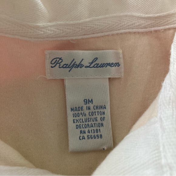Ralph Lauren 9 Months Baby Girl Pink Cream Polo Bubble Romper Spring Summer - Picture 4 of 5